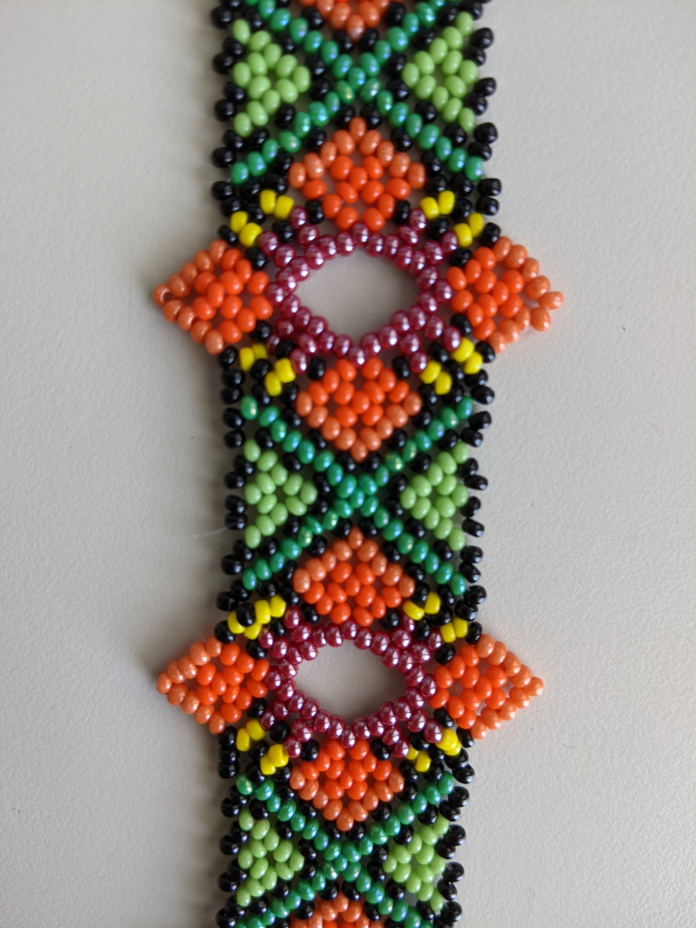 Colorful Seed Bead Bracelet — Orange & Green Geometric Design - Picture 5 of 5